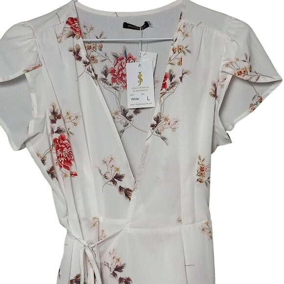 Jahan's Premium Dress Womens Large Floral White Beach Floral‎ Summer V Neck NWT - Picture 3 of 11